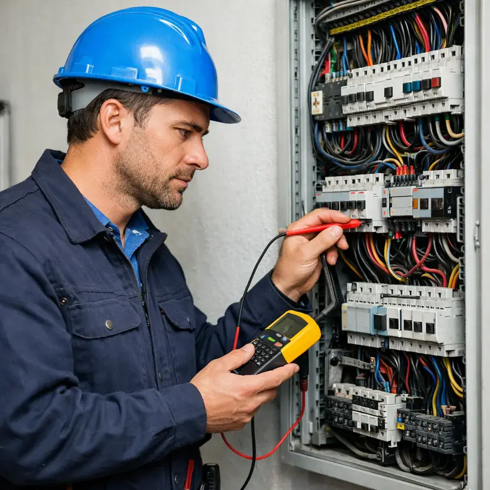 Électricien en dépannage d’urgence intervenant sur un tableau électrique à Lille et dans un rayon de 50 km