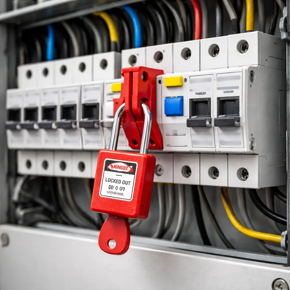 Consignation électrique avec cadenas de sécurité sur disjoncteur différentiel dans un tableau électrique à Lille